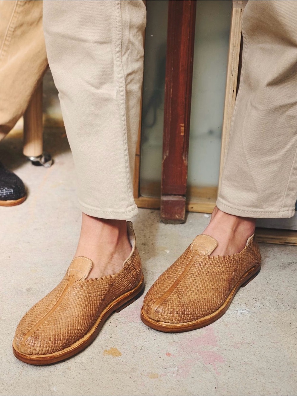 UNMARKED brand Woven Slip-On Loafers in Light Brown